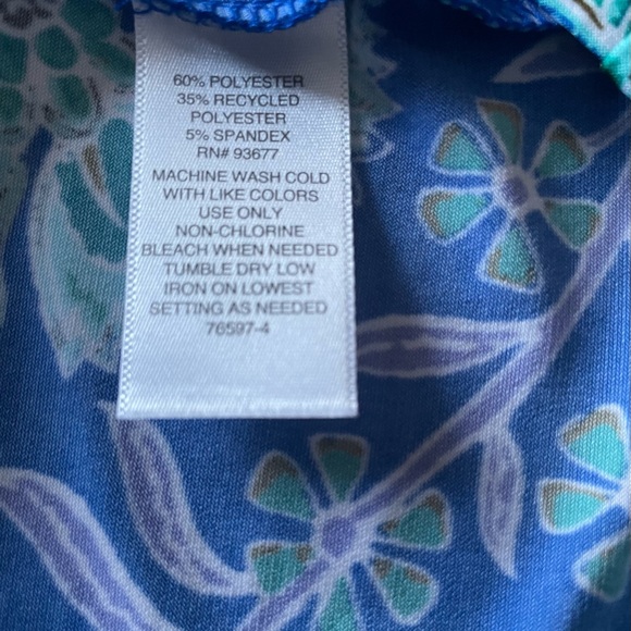 Blue and Green Relaxed Tie Front Blouse with 3/4 Sleeves - Picture 8 of 8